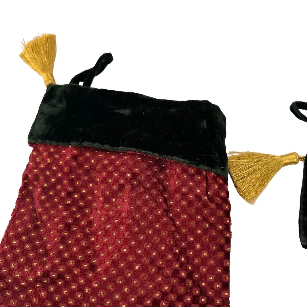 2 Red‎ & Green Velvety Christmas Stocking Gold Tassel Holiday Decor Country a